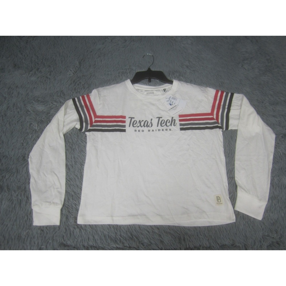 Texas Tech Shirt Womens Medium NWT White Sandra Long Sleeve Cropped Top Tee - Picture 1 of 10